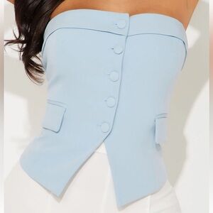Fashion Nova Empowered Feeling Strapless Vest in Light Blue New With Tags
